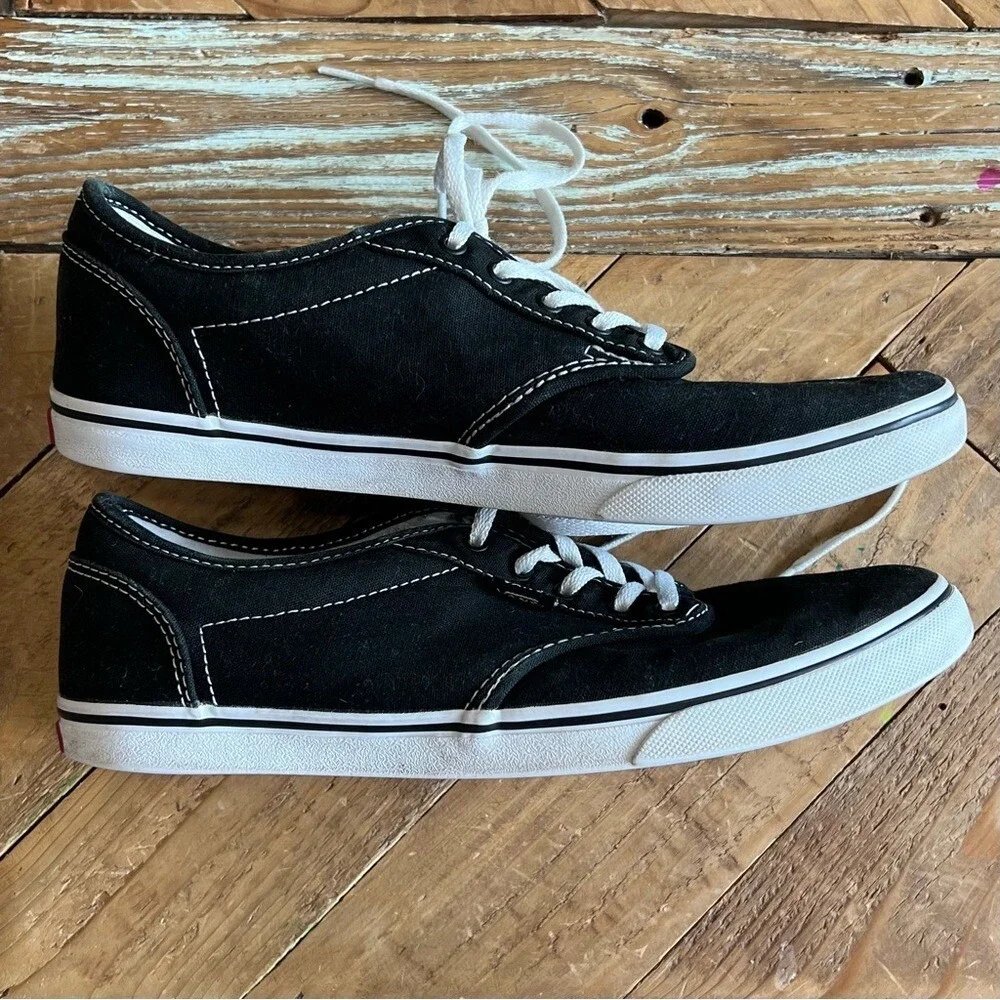 Vans Canvas Sneakers Black Low Top Lace Up Casual Comfort‎ Shoes Size 8.5